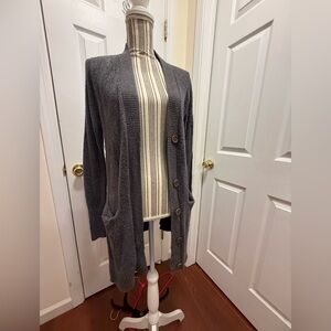 Grace and Lace Bamboo Grandpa Gray Button-Up Cardigan Sweater